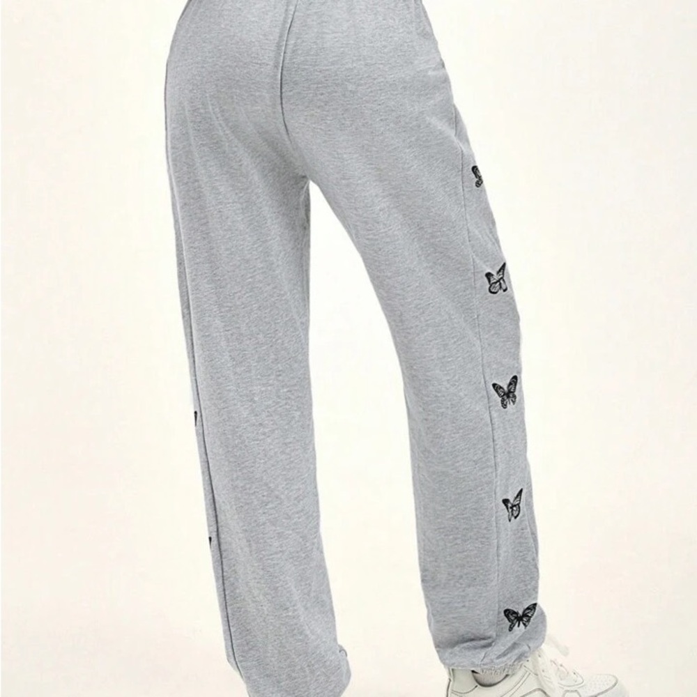Gray Butterfly Print Kids Joggers - Picture 2 of 5